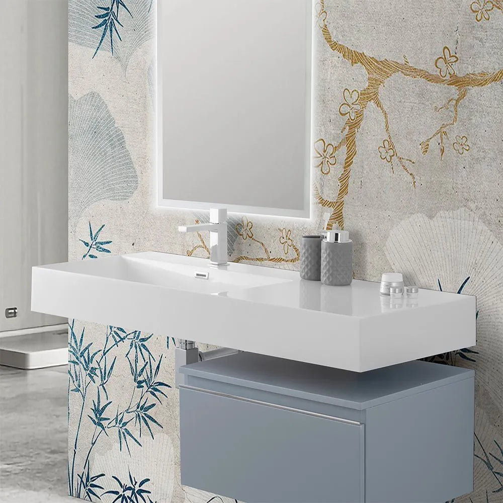Lavabo sospeso in resina 120 cm vasca sinistra bianco lucido  Loto