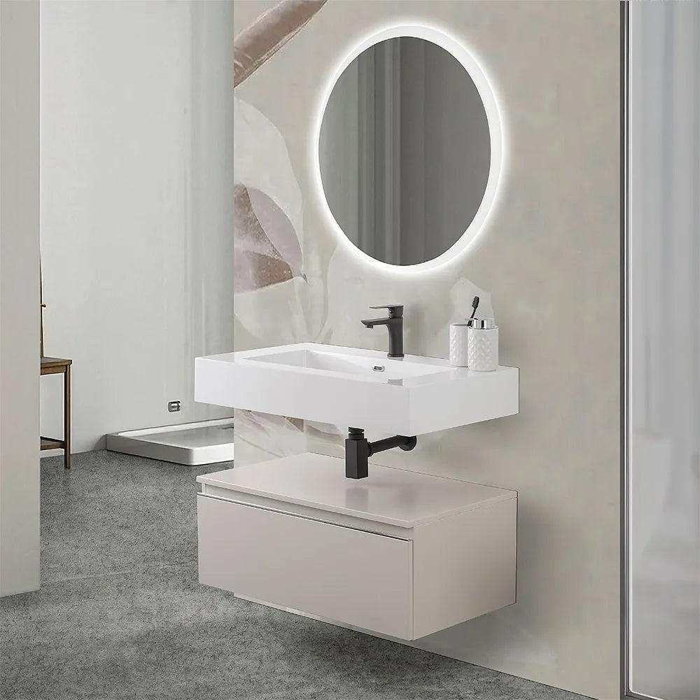 Lavabo sospeso in resina 80 cm bianco lucido  Lodi