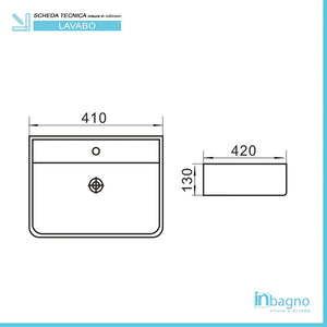 Lavabo sospeso rettangolare 41x42 cm in ceramica bianco lucido
