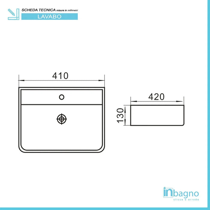 Lavabo sospeso rettangolare 41x42 cm in ceramica bianco lucido