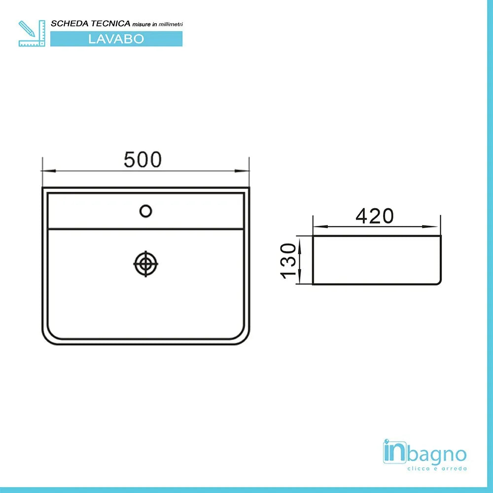 Lavabo sospeso rettangolare 50x42 cm in ceramica bianco lucido