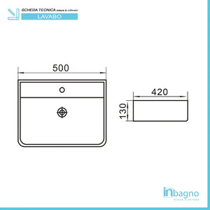 Lavabo sospeso rettangolare 50x42 cm in ceramica bianco lucido