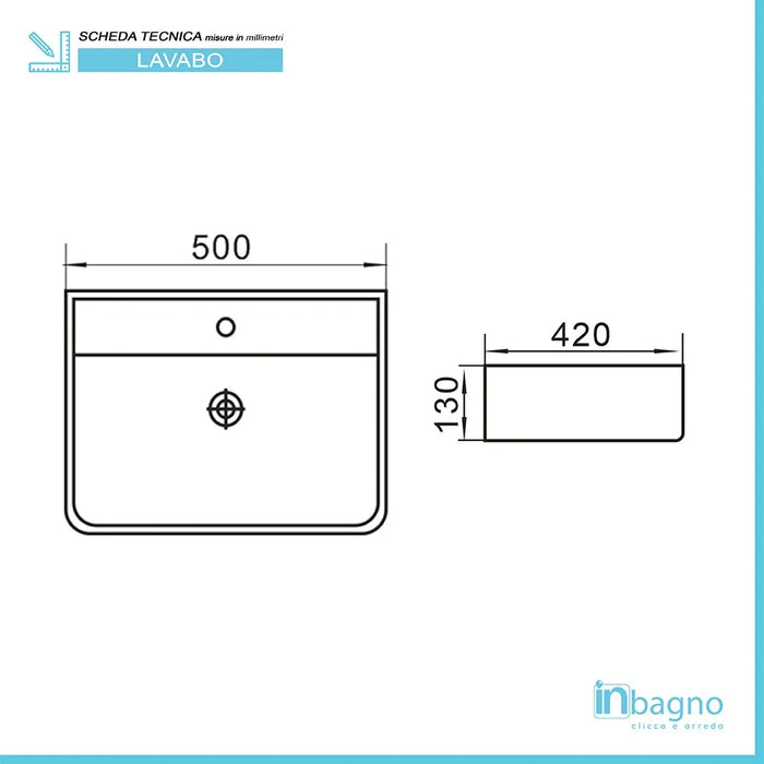 Lavabo sospeso rettangolare 50x42 cm in ceramica bianco lucido