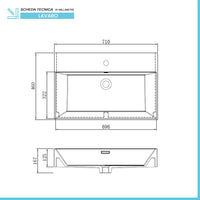 Lavabo sospeso rettangolare in resina 70 cm bianco lucido  Loto