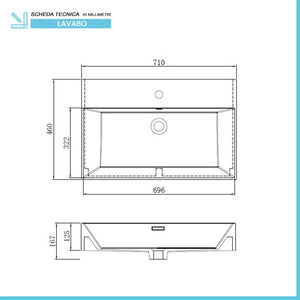 Lavabo sospeso rettangolare in resina 70 cm bianco lucido  Loto