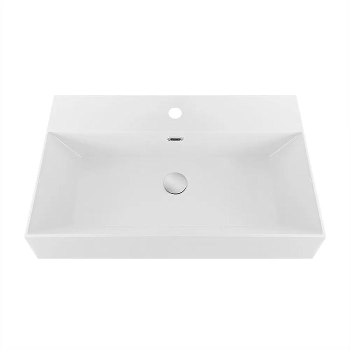 Lavabo sospeso rettangolare in resina 70 cm bianco lucido  Loto