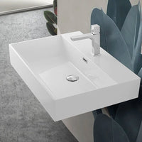 Lavabo sospeso rettangolare in resina 70 cm bianco lucido  Loto