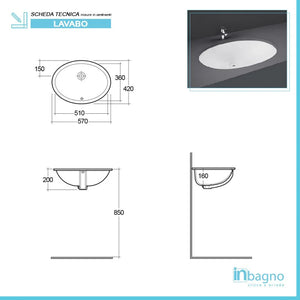 Lavabo sottopiano da incasso 57x42 cm ovale Rak modello Rosa