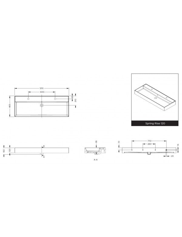 Lavabo SPRING RISE RIHO 120x46x12 cm 2 fori in ceramica