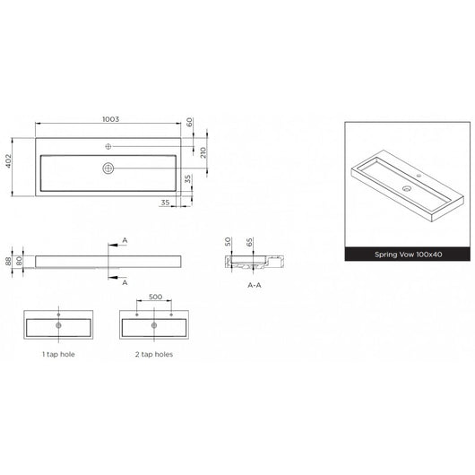 SPRING VOW RIHO lavabo 100x40x8 cm 2 fori in marmo composito