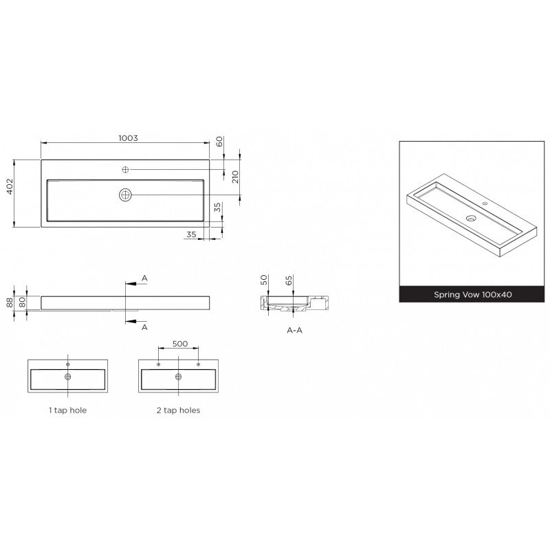 SPRING VOW RIHO lavabo 100x40x8 cm in marmo composito