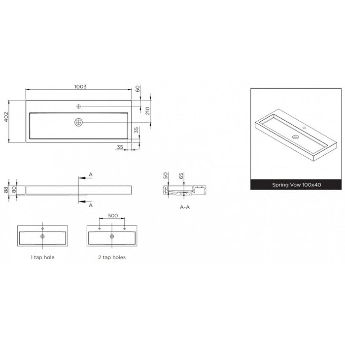SPRING VOW RIHO lavabo 100x40x8 cm in marmo composito