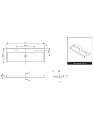 Lavabo SPRING VOW RIHO 120x46x8 cm 2 fori in marmo composito