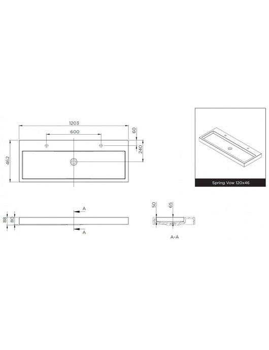 Lavabo SPRING VOW RIHO 120x46x8 cm 2 fori in marmo composito