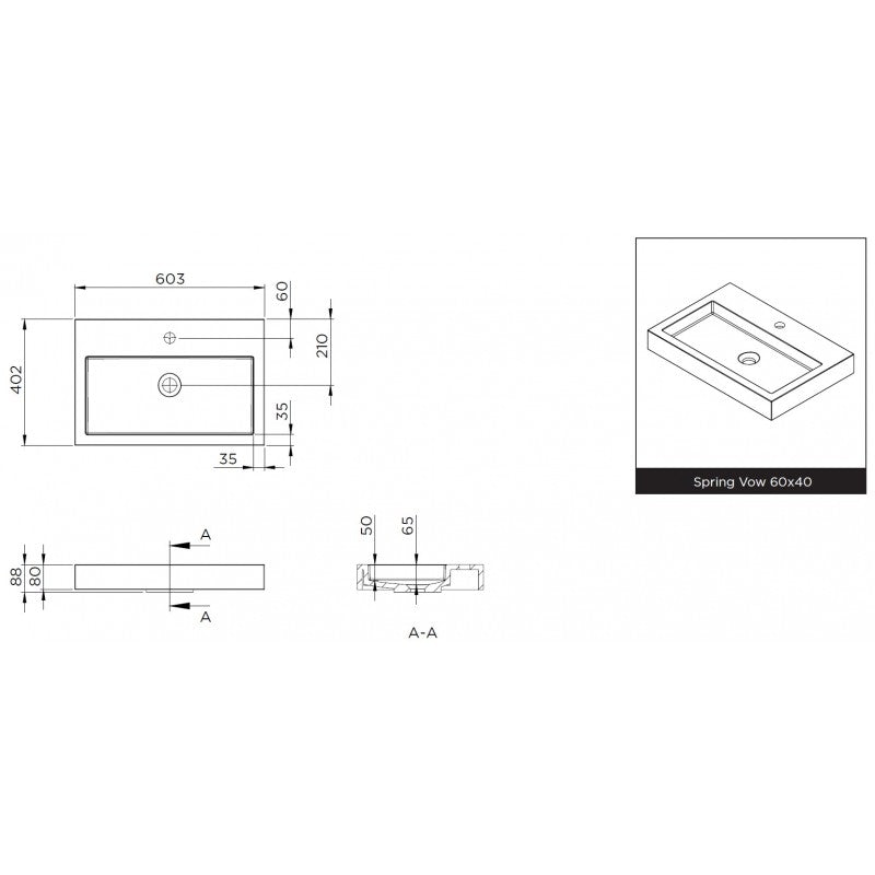 SPRING VOW RIHO lavabo 60x40x8 cm in marmo composito