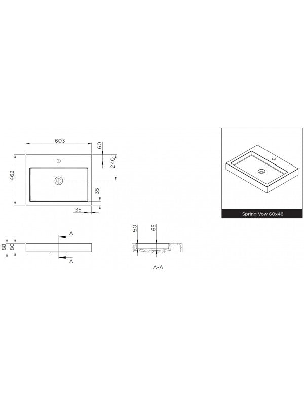 SPRING VOW RIHO lavabo 60x46x8 cm in marmo composito