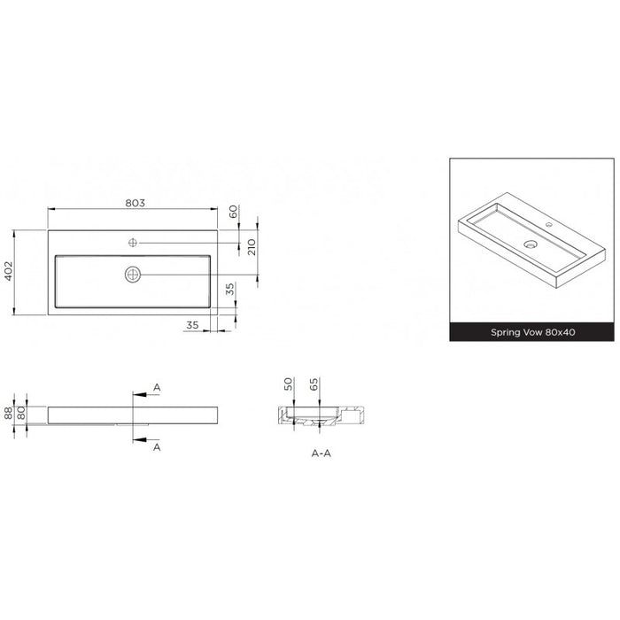 SPRING VOW RIHO lavabo 80x40x8 cm in marmo composito