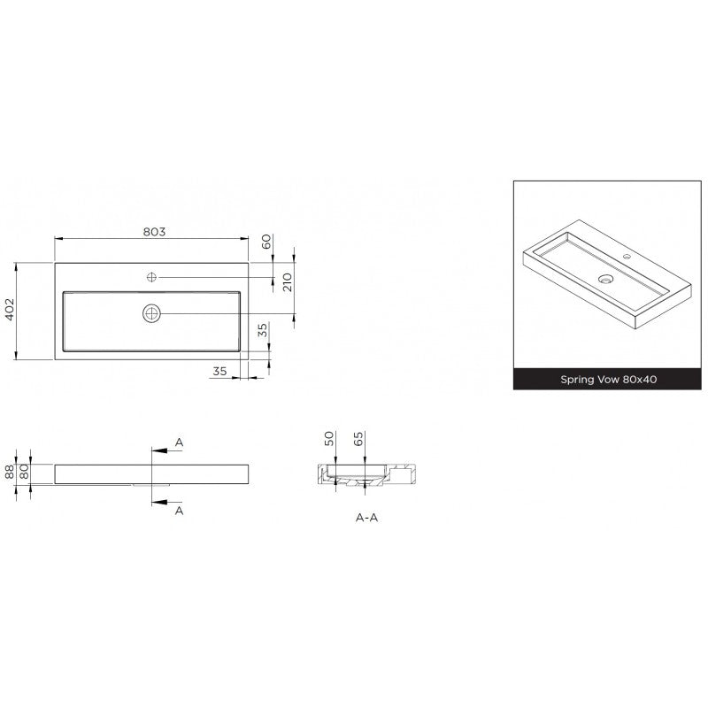 SPRING VOW RIHO lavabo 80x40x8 cm in marmo composito