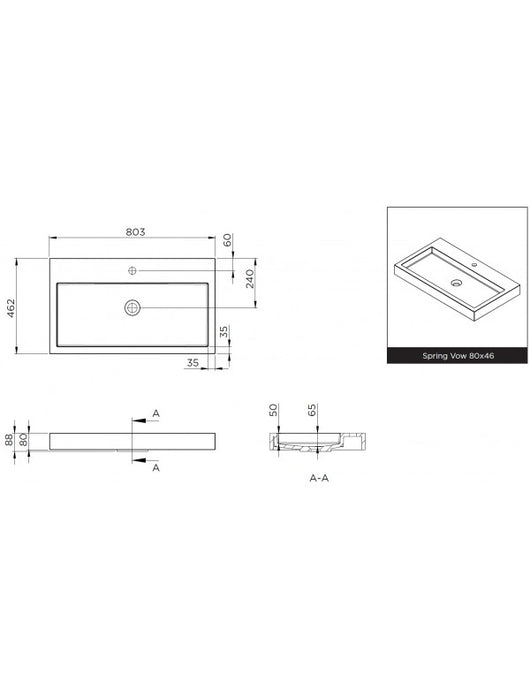 SPRING VOW RIHO lavabo 80x46x8 cm in marmo composito
