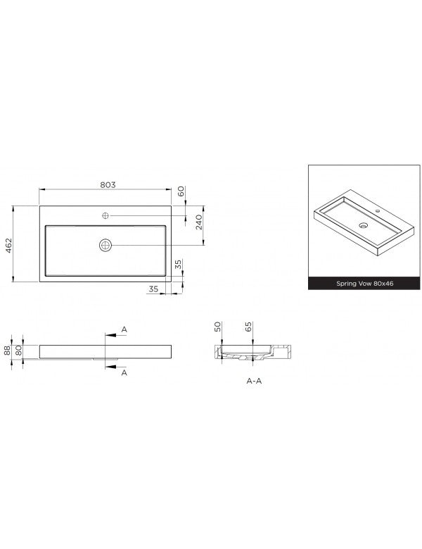SPRING VOW RIHO lavabo 80x46x8 cm in marmo composito