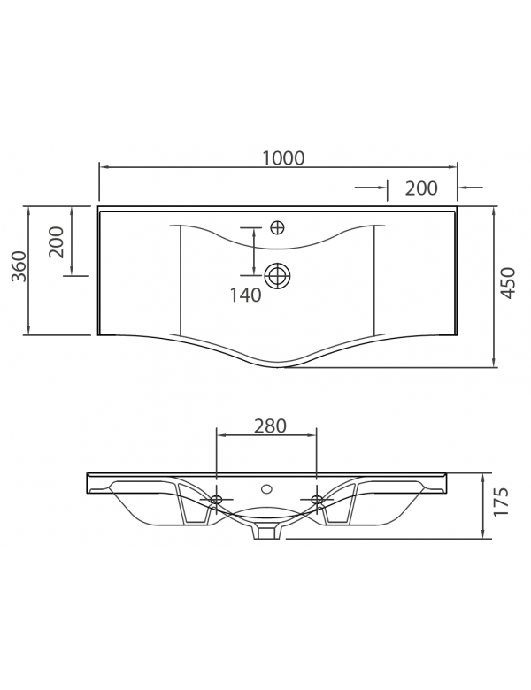 Lavabo sospeso BASIC rettangolare 100x45x17,5 cm