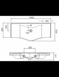 Lavabo sospeso BASIC rettangolare 100x45x17,5 cm