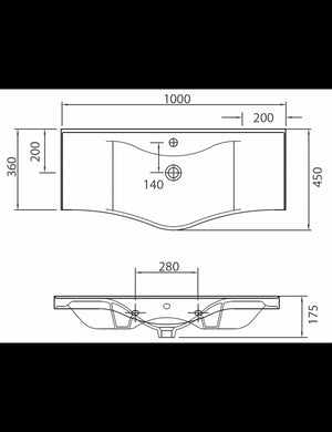 Lavabo sospeso BASIC rettangolare 100x45x17,5 cm