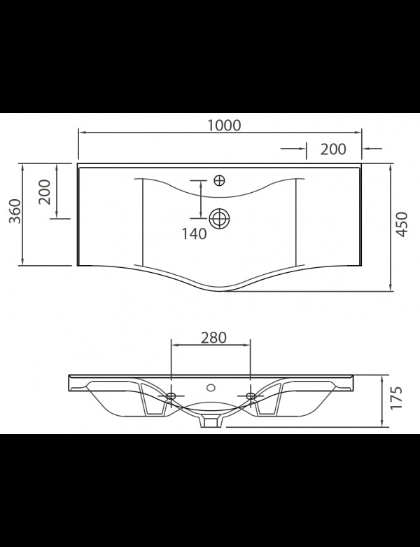 Lavabo sospeso BASIC rettangolare 100x45x17,5 cm