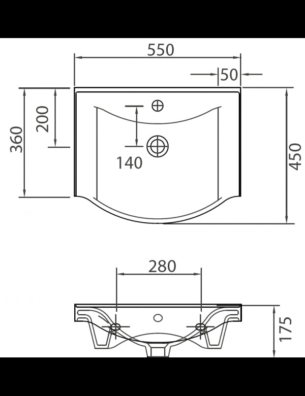 Lavabo sospeso BASIC rettangolare 55x45x17,5 cm