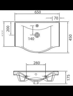 Lavabo sospeso BASIC rettangolare 65x45x17,5 cm