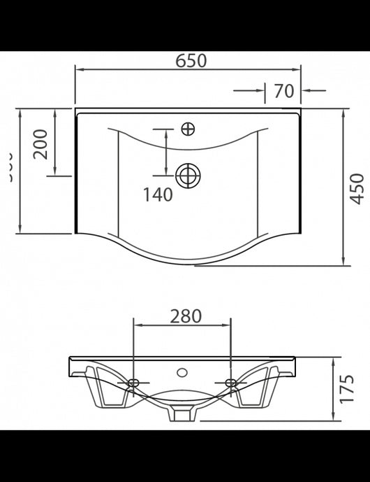 Lavabo sospeso BASIC rettangolare 65x45x17,5 cm