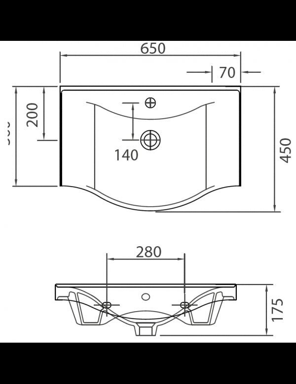 Lavabo sospeso BASIC rettangolare 65x45x17,5 cm