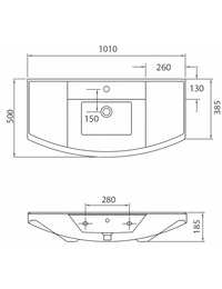BIANNA lavabo sospeso rettangolare 101x50x18,5 cm