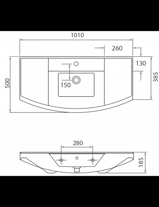 BIANNA lavabo sospeso rettangolare 101x50x18,5 cm