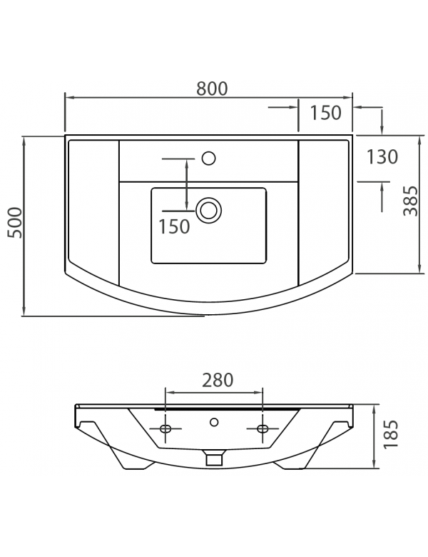 BIANNA lavabo sospeso rettangolare 65x50x18,5 cm