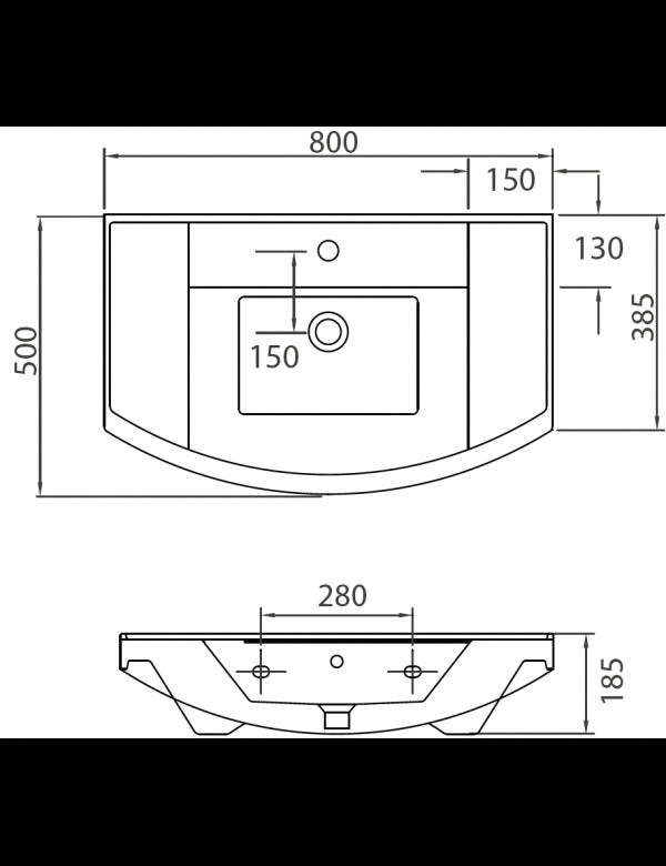 Lavabo sospeso rettangolare BIANNA 80x50x18,5 cm
