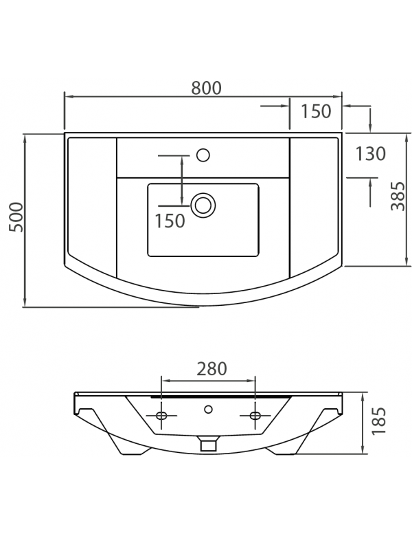 Lavabo sospeso rettangolare BIANNA 80x50x18,5 cm
