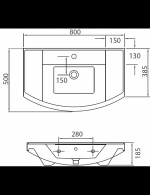 Lavabo sospeso rettangolare BIANNA 80x50x18,5 cm
