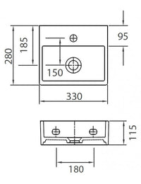 DAPHNE lavabo sospeso rettangolare 33x28x11,5 cm