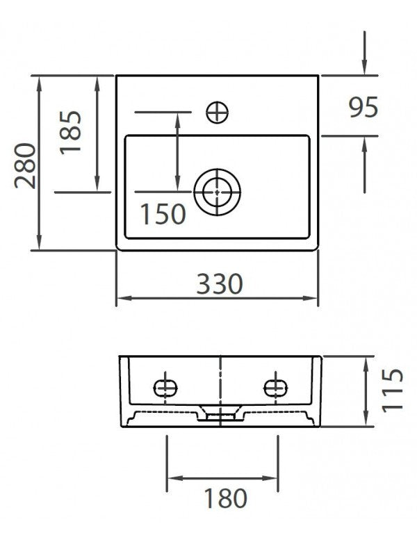 DAPHNE lavabo sospeso rettangolare 33x28x11,5 cm