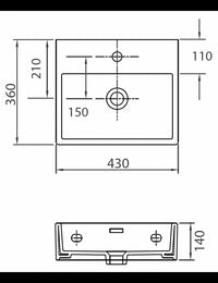 DAPHNE lavabo rettangolare sospeso 43x36x14 cm