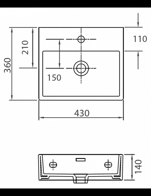 DAPHNE lavabo rettangolare sospeso 43x36x14 cm