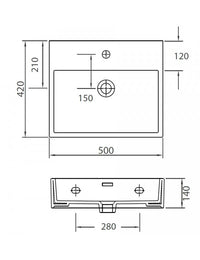 DAPHNE lavabo rettangolare sospeso 50x42x14 cm