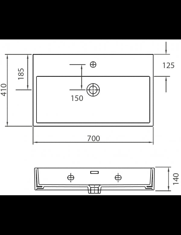 DAPHNE lavabo sospeso rettangolare 70x41x14 cm