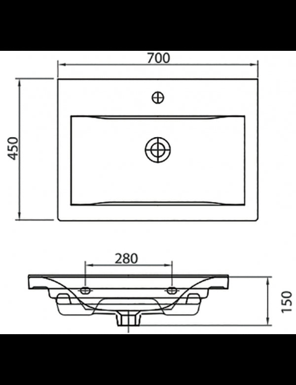 Lavabo sospeso DELF rettangolare 70x44x15 cm