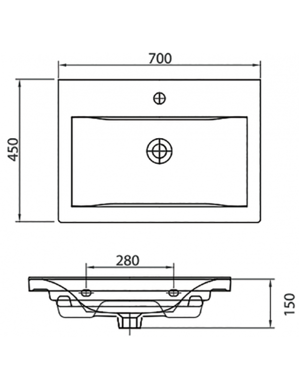 Lavabo sospeso DELF rettangolare 70x44x15 cm