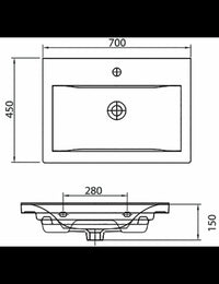 Lavabo sospeso DELF rettangolare 70x44x15 cm