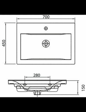 Lavabo sospeso DELF rettangolare 70x44x15 cm