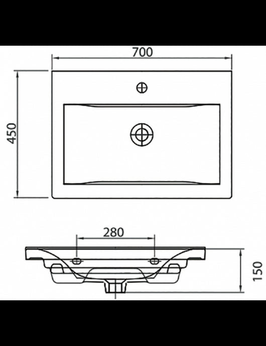Lavabo sospeso DELF rettangolare 70x44x15 cm