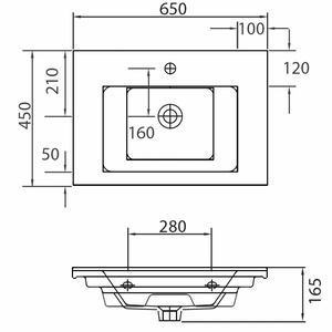 ETNA lavabo rettangolare sospeso 65x45x16,5 cm in porcellana